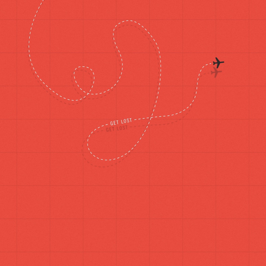 Самолет оставил след на красном фоне