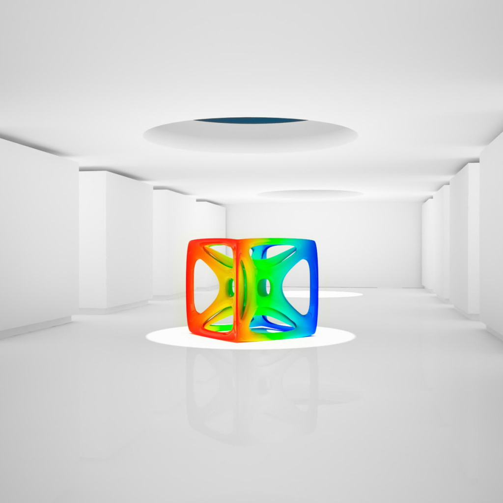 Трех цветная фигура в белой комнате