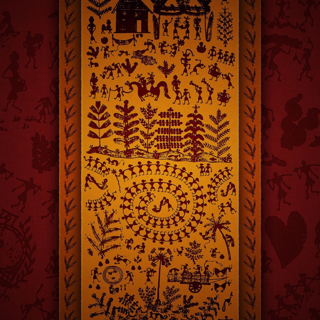 Традиционные орнаменты, красный фон