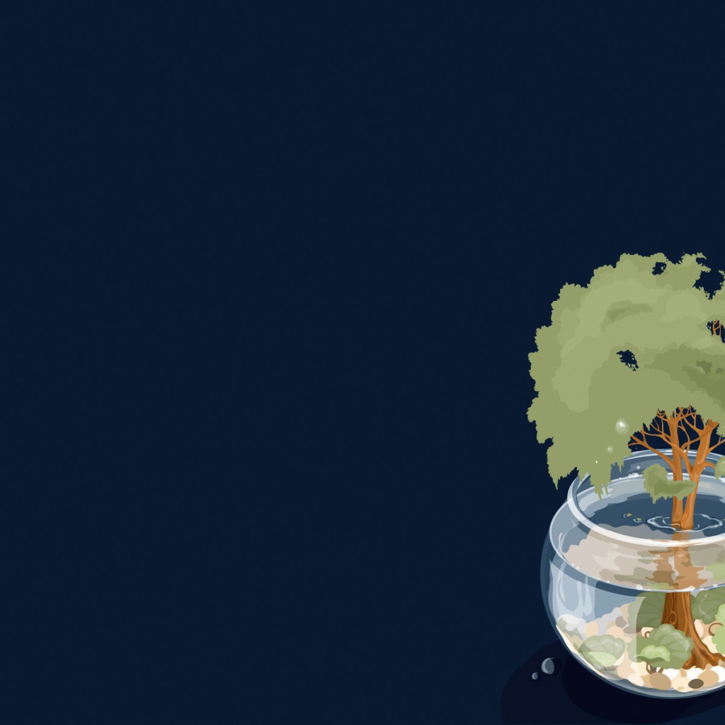 Дерево в аквариуме, синий фон