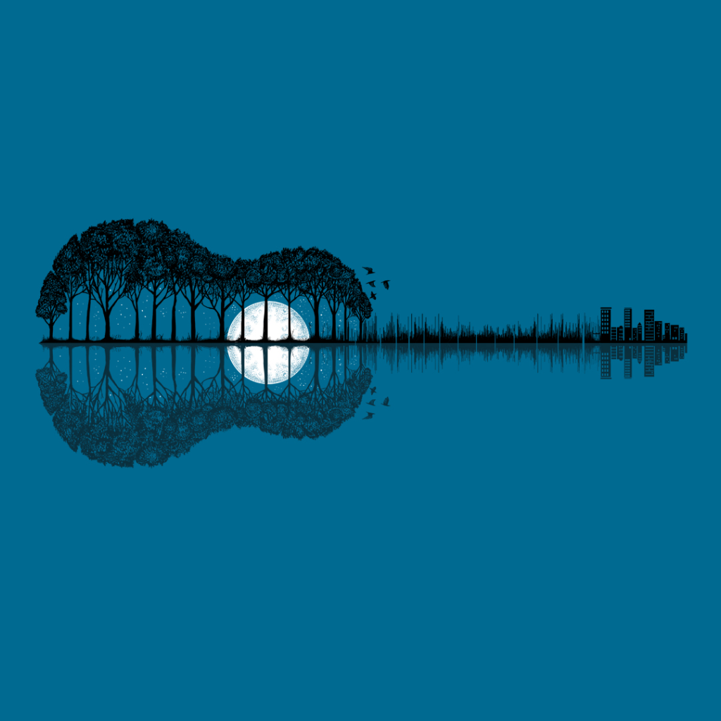 Деревья и дома в форме гитары