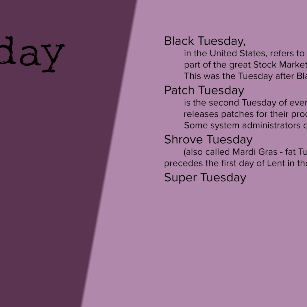 Описание вторника на английском языке