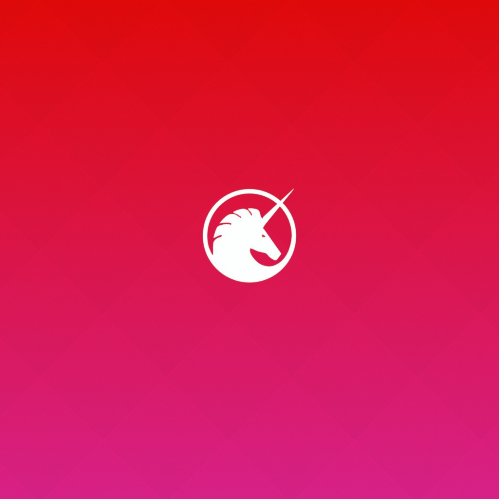 Единорог, красный фон Ubuntu