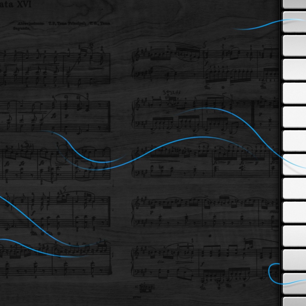 Волны музыки пианино на фоне нот