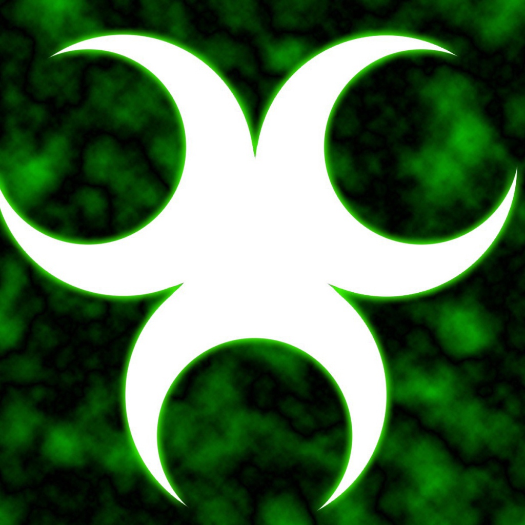 Белый знак био опасности на зеленом фоне