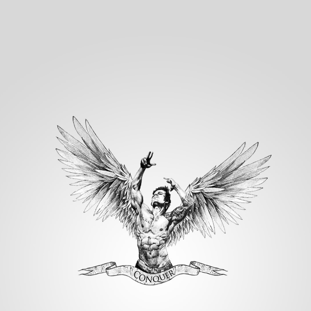 Zyzz с крыльями, серый фон