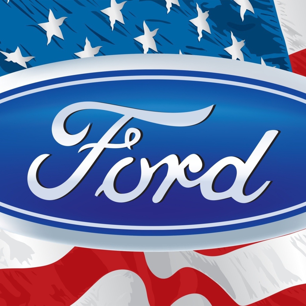 Логотип Форд на фоне флага США