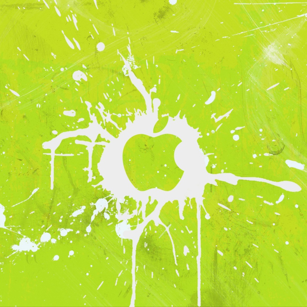 Логотип Apple Inc, всплески на зеленом фоне