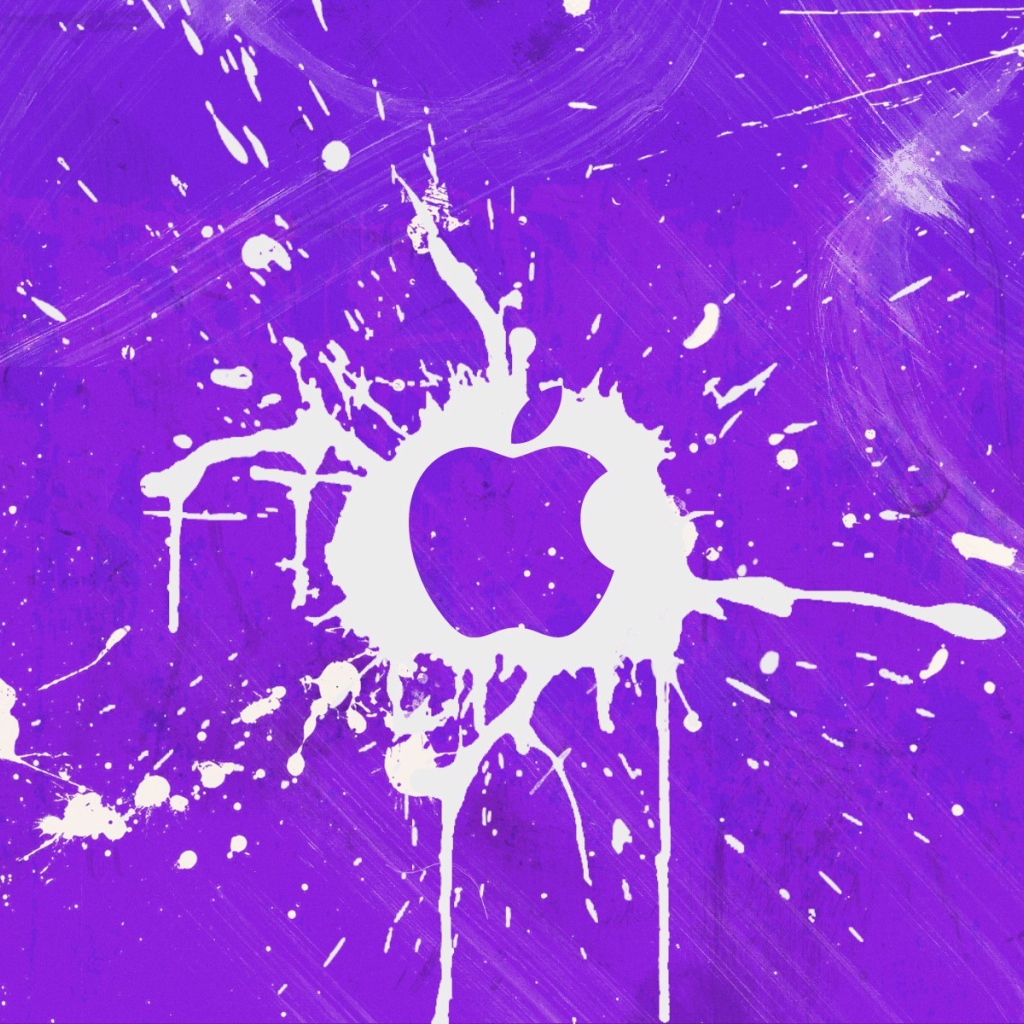 Логотип Apple Inc, всплески на фиолетовом фоне
