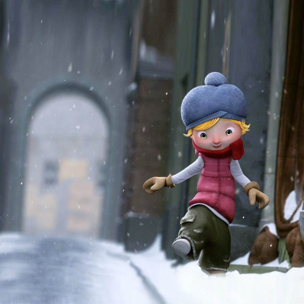 Девочка идет по снегу, мультфильм