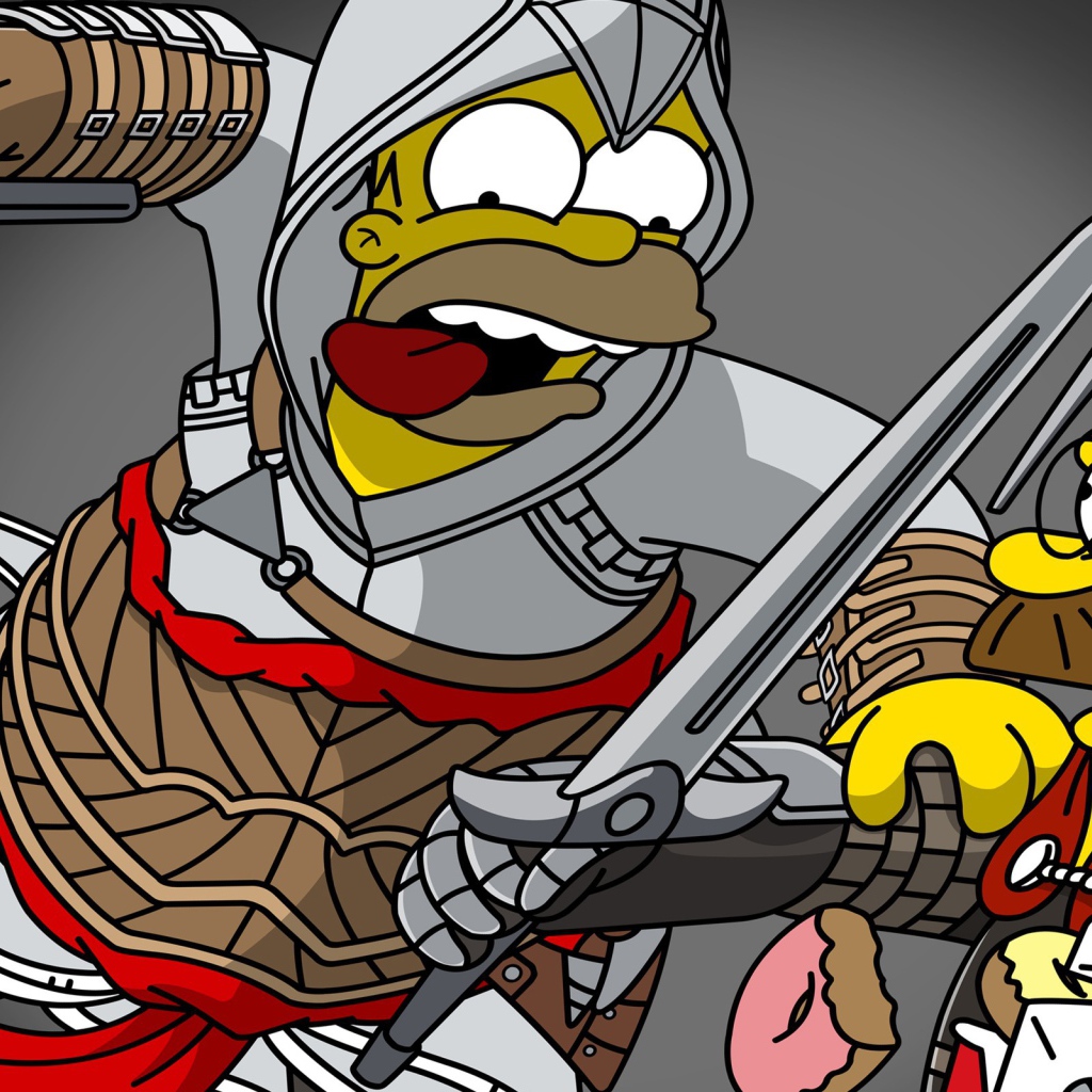 Гомер и Фландерс в доспехах, Симпсоны