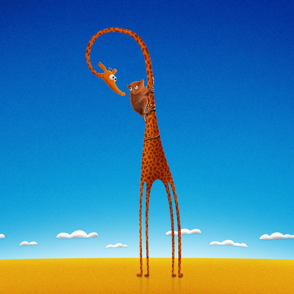 Лемур на шее жирафа, мультфильм