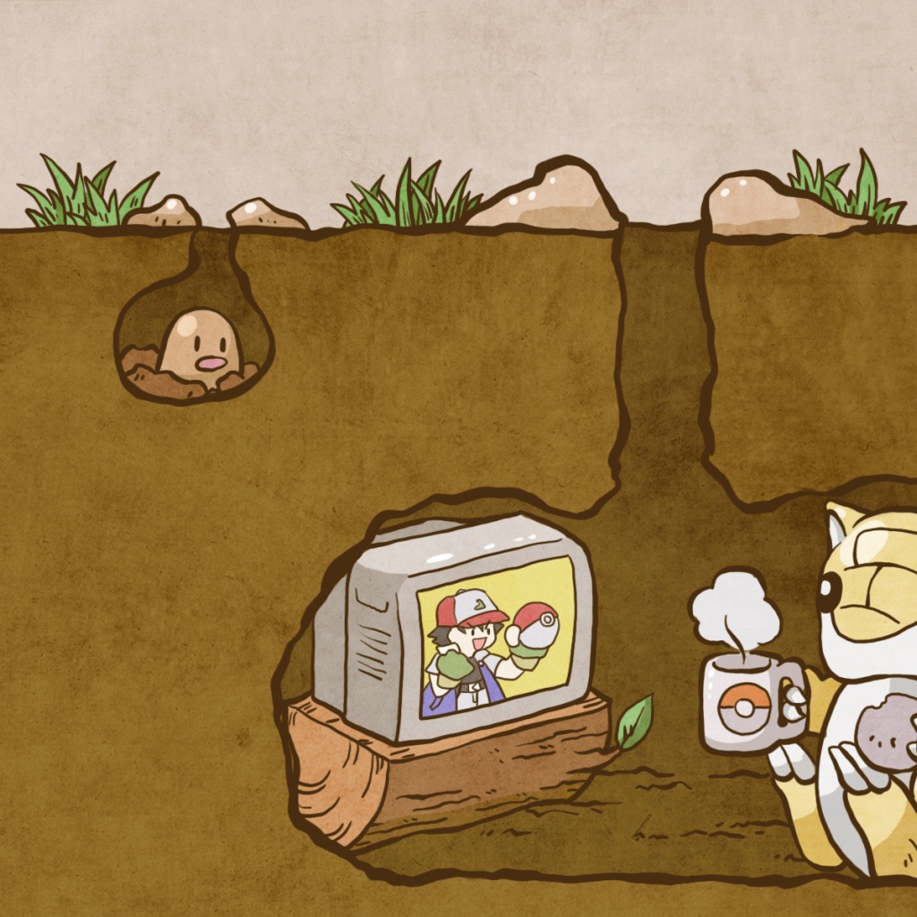 Покемон смотрит телевизор под землей
