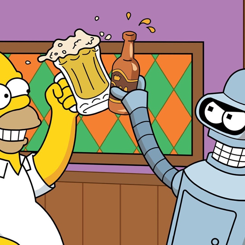 Симпсон и Бендер пьют пиво