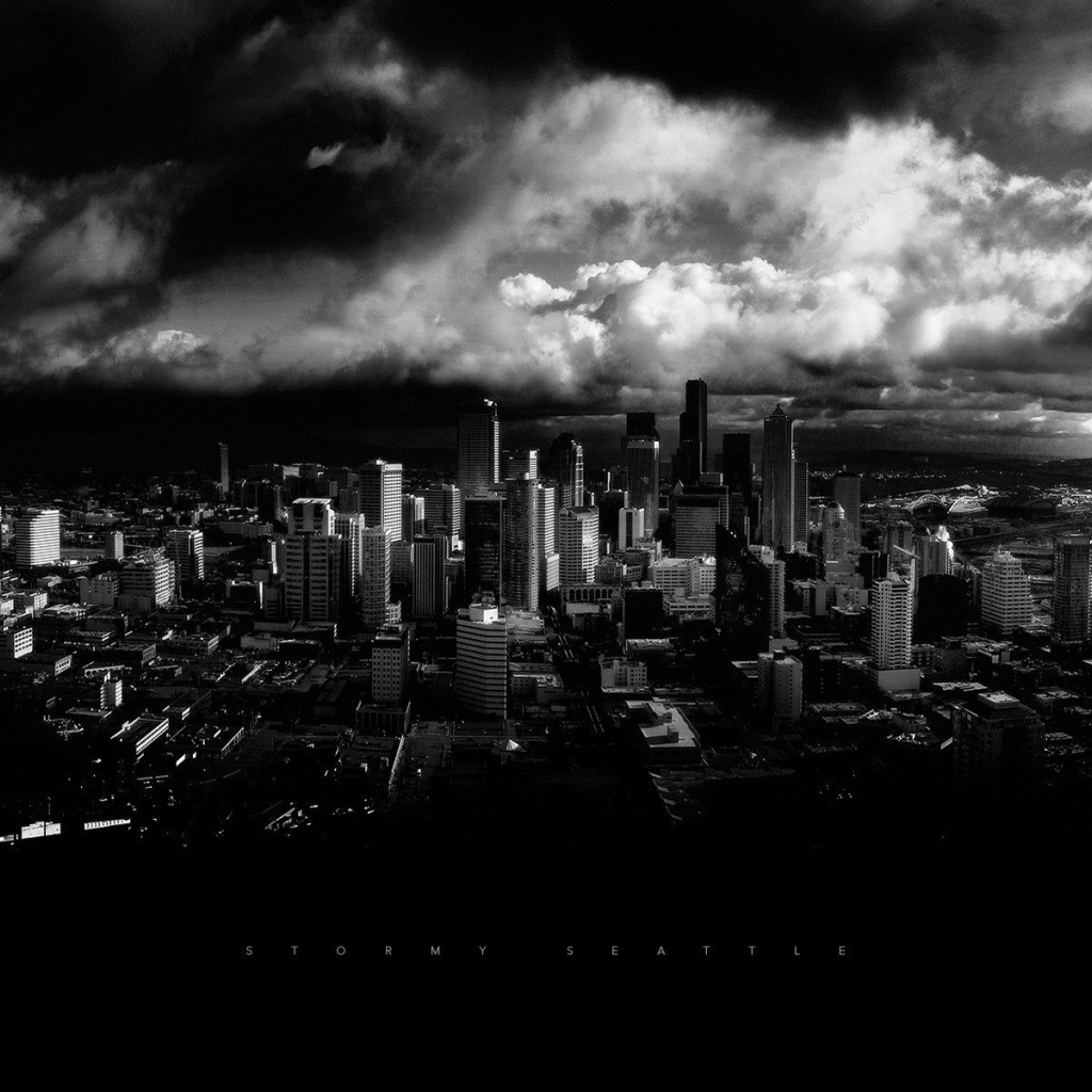 Черно белое фото города Сиэтл