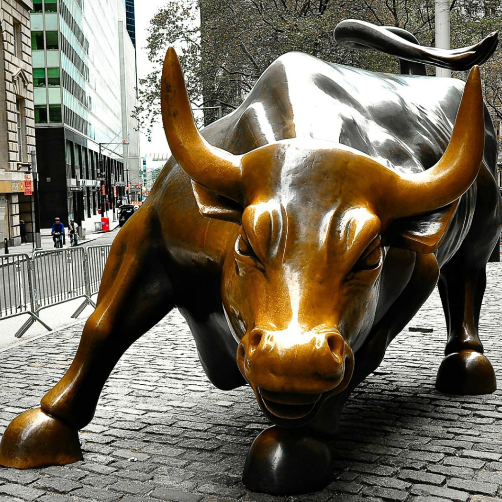 Бронзовая статуя в Нью-Йорке, рядом с Уолл Стрит