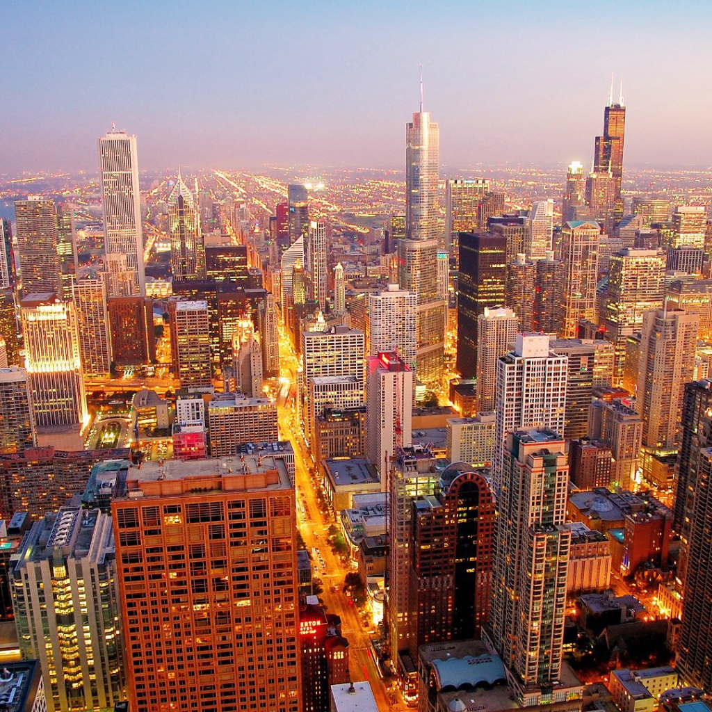 Вечерние огни города Чикаго