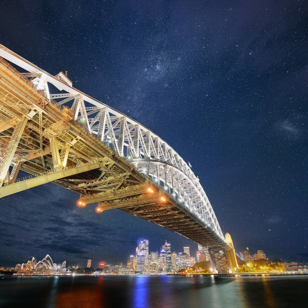 Ночная подсветка моста, фото HDR