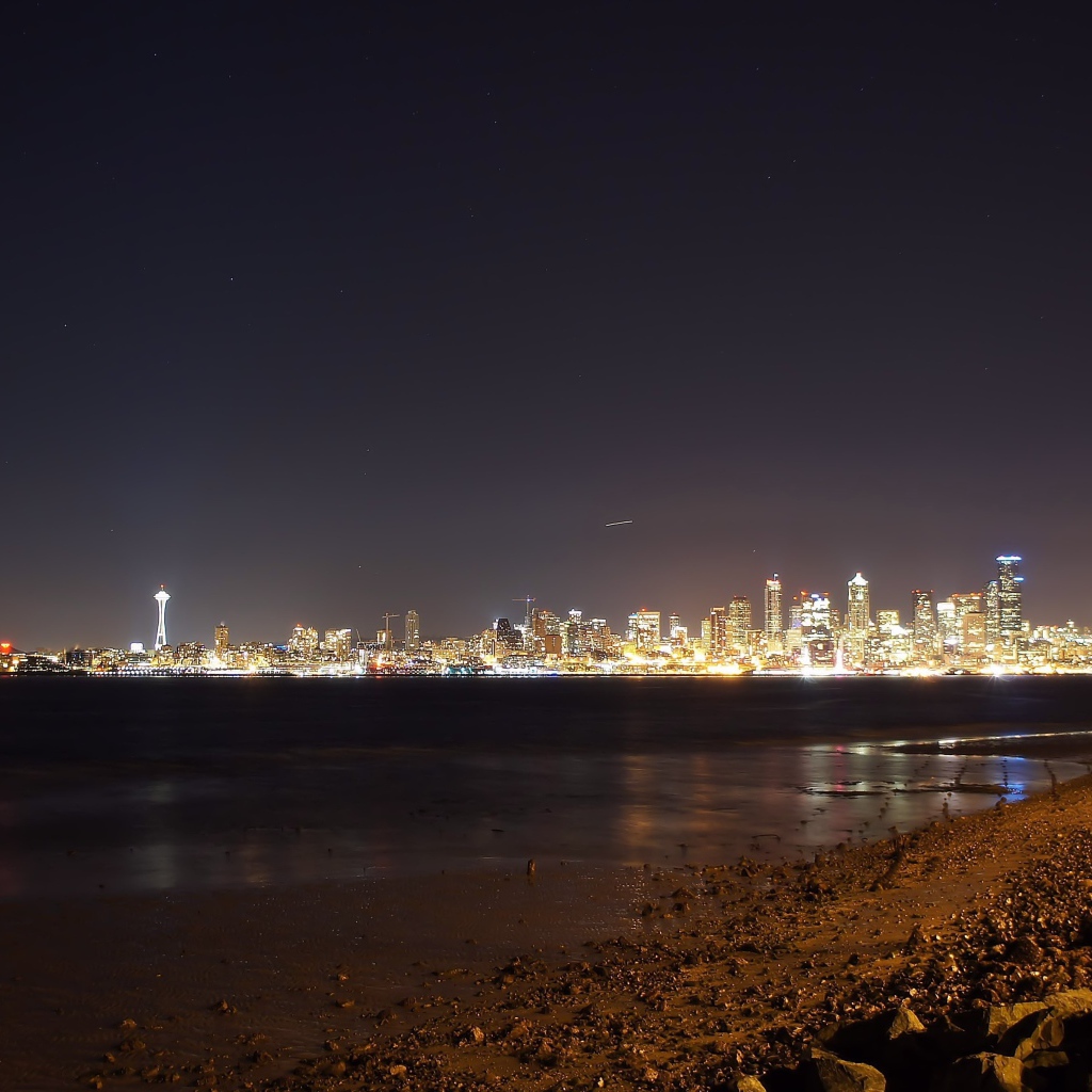 Ночное сияние города Сиэтл, США