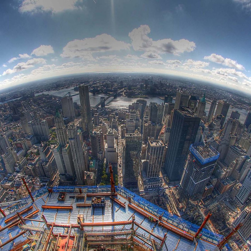 Панорама Нью-Йорка через линзу рыбий глаз