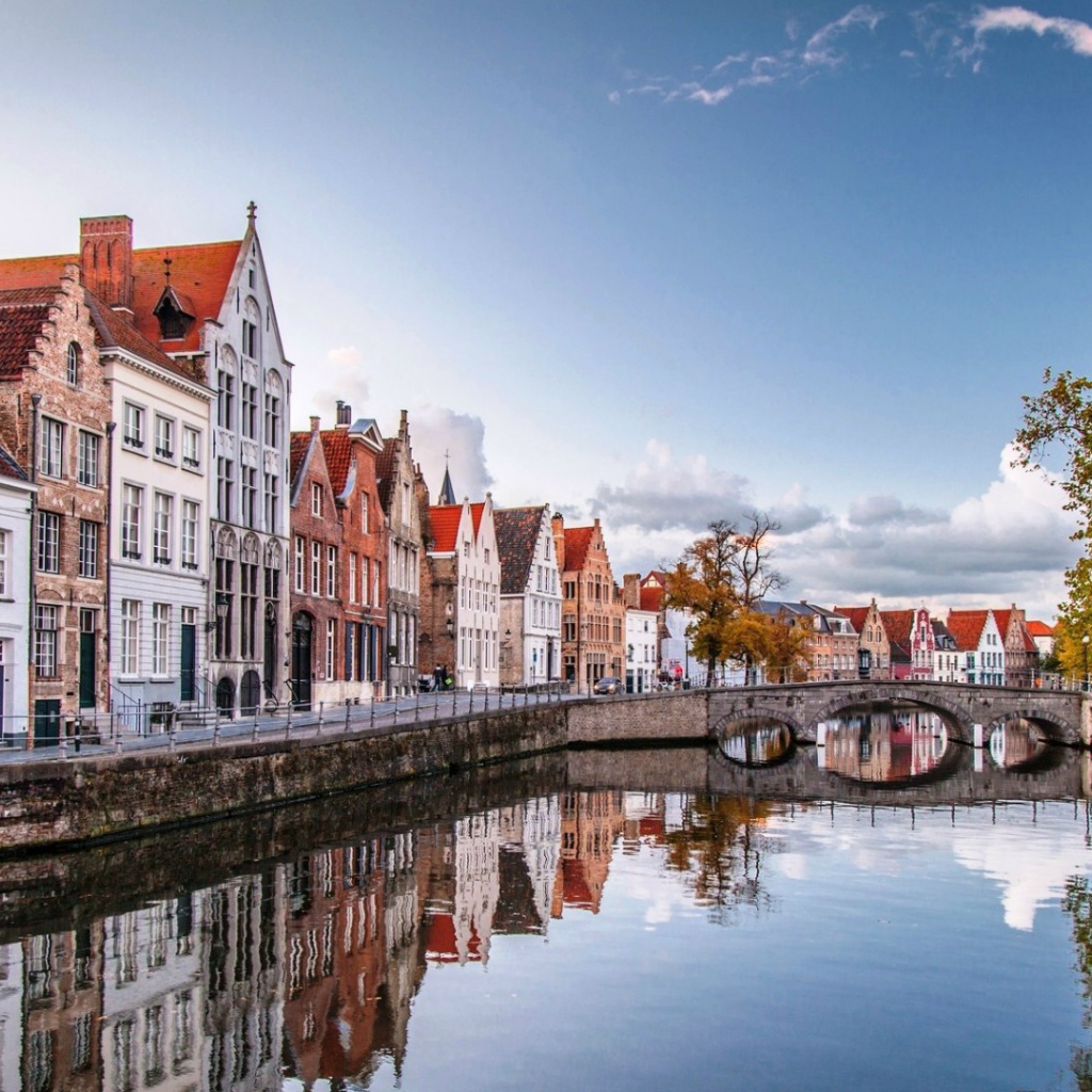 River in the city of Bruges, Belgium