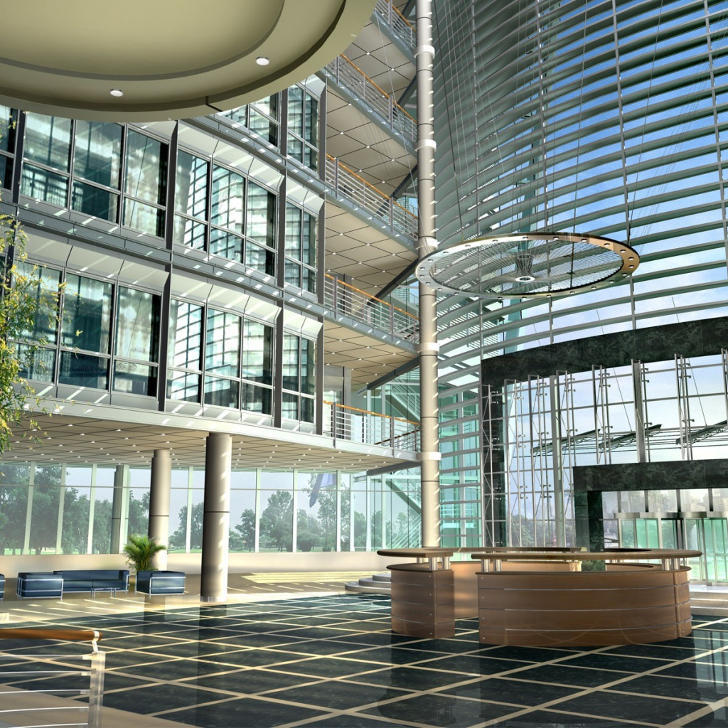 Интерьер холла стеклянного здания