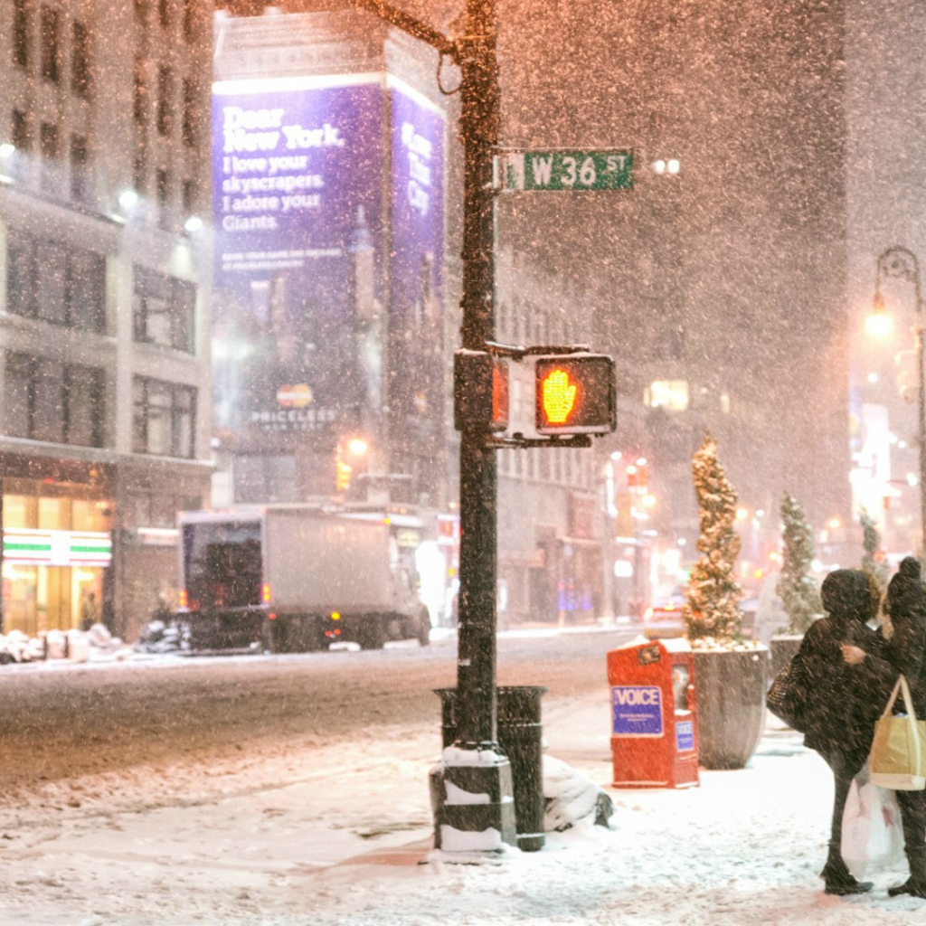 Зимний снегопад в Нью-Йорке