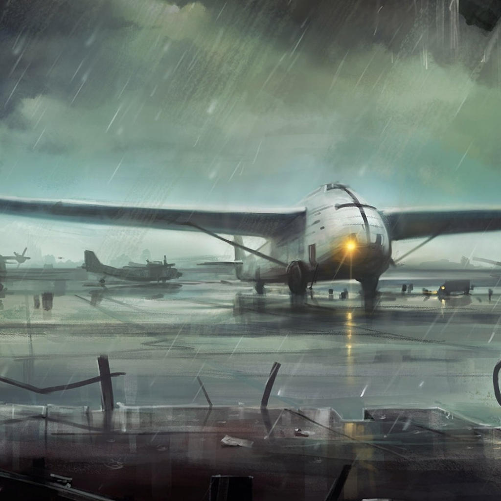 Самолеты в аэропорту во время непогоды