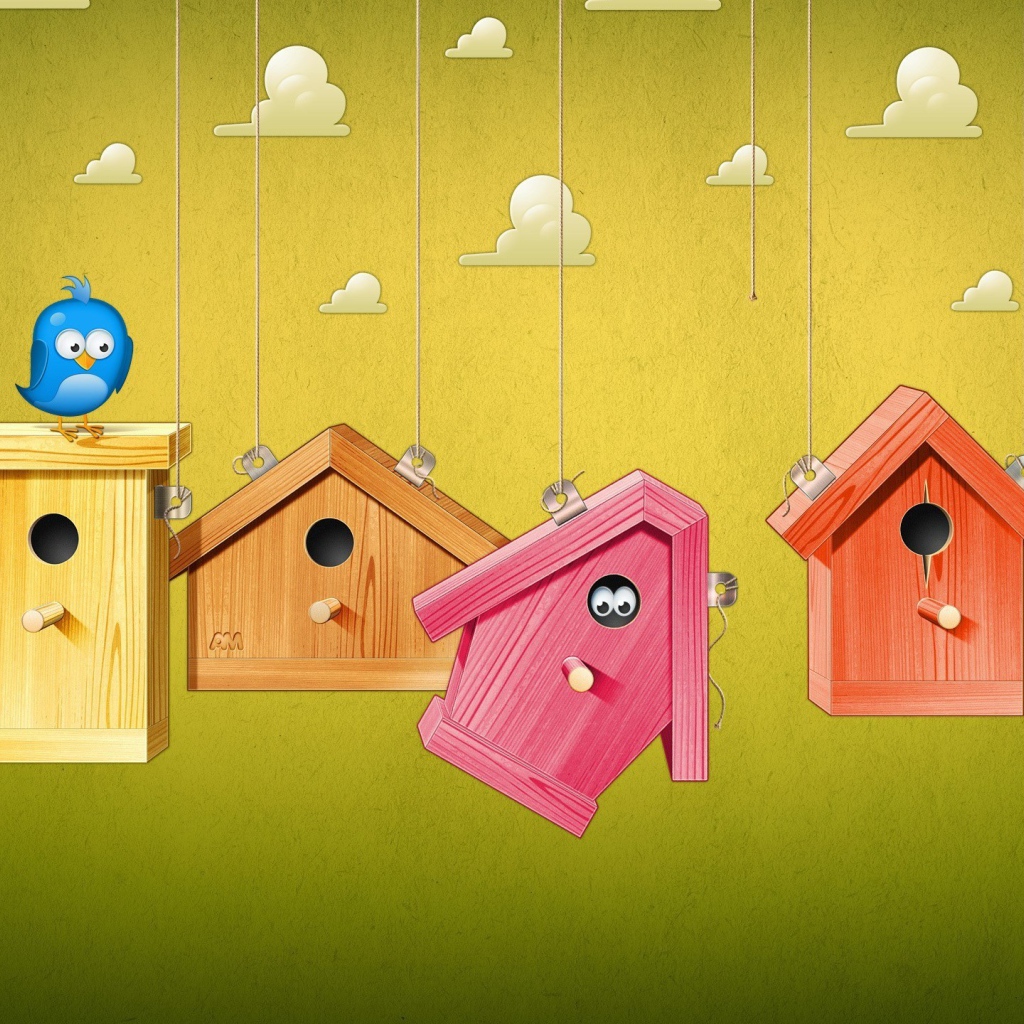 Скворечники на веревках среди облаков