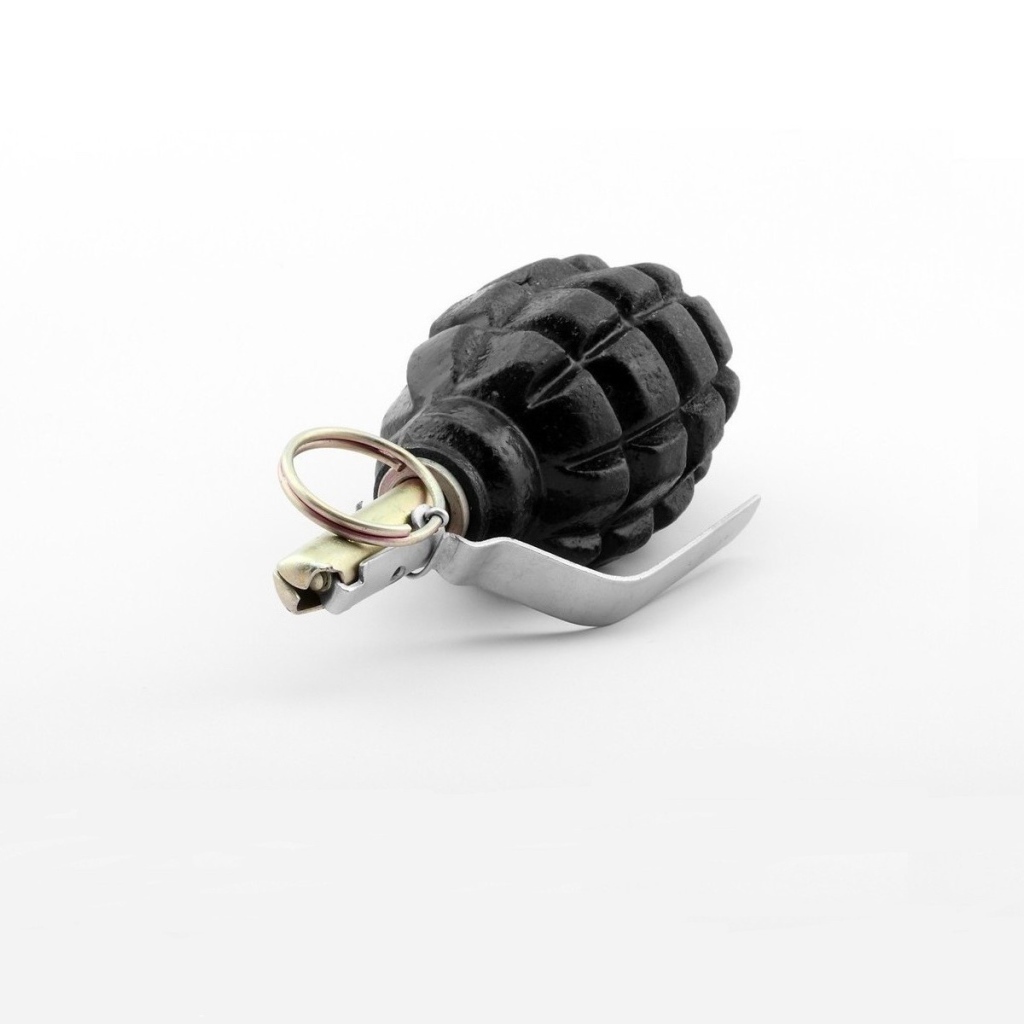 Черная граната на белом фоне