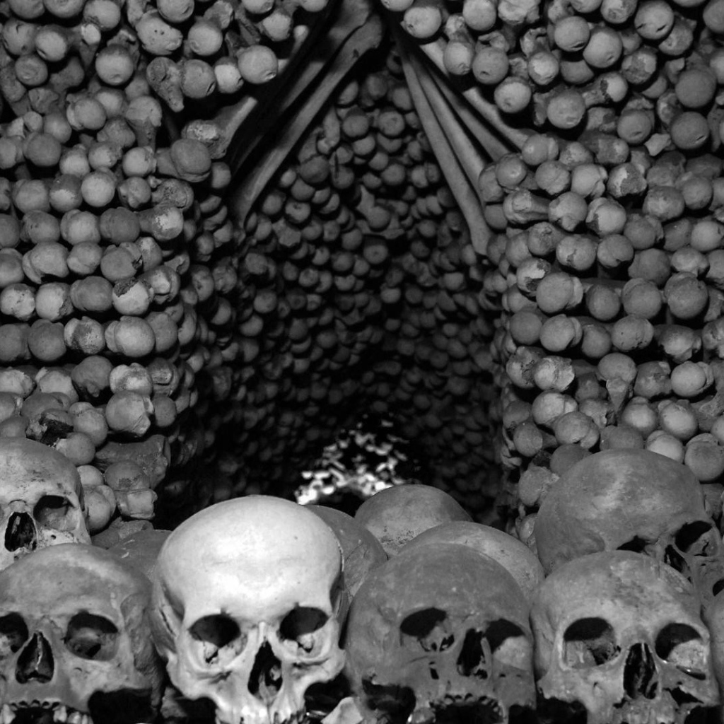 Кости и черепа в склепе