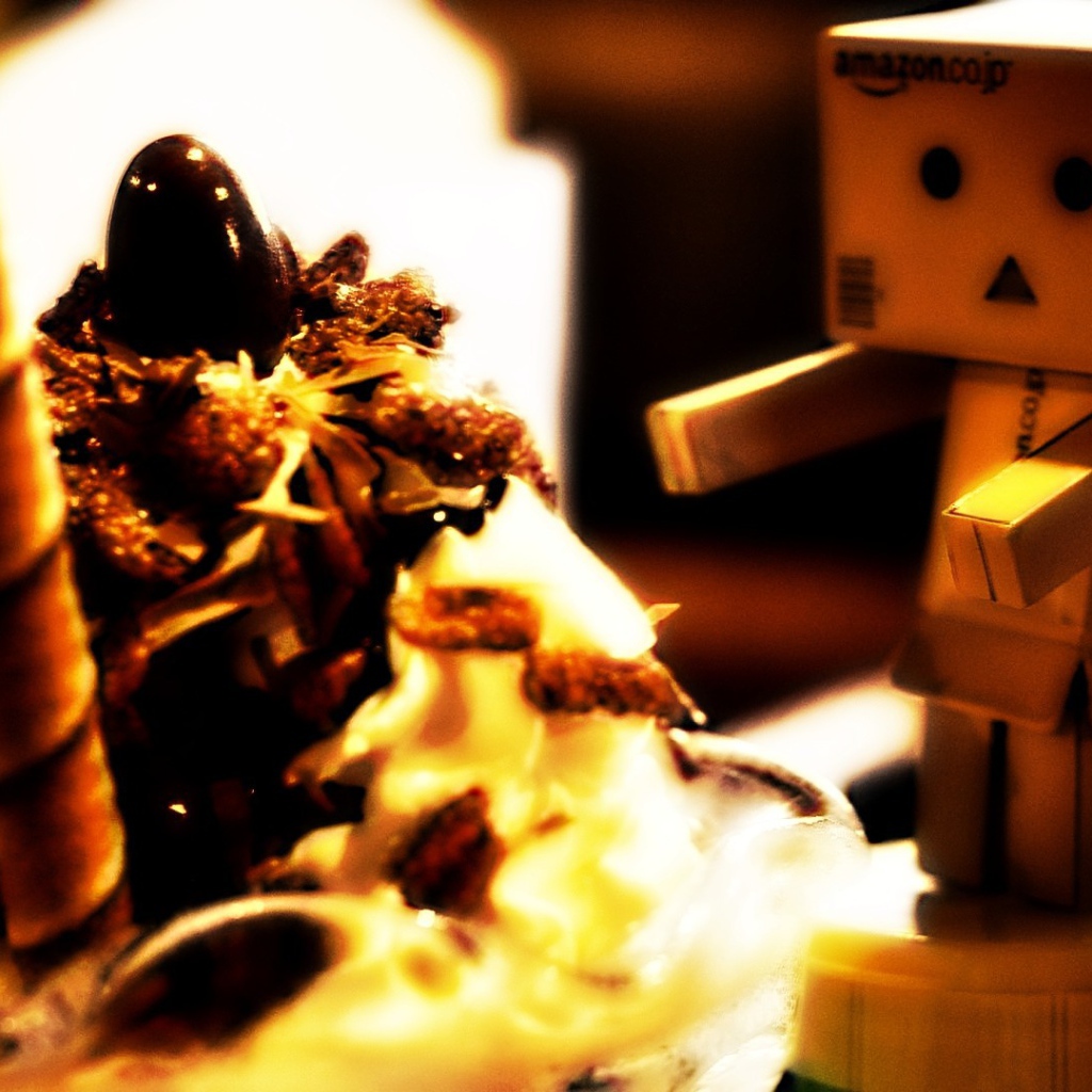 Картонный человечек смотрит на пирожное