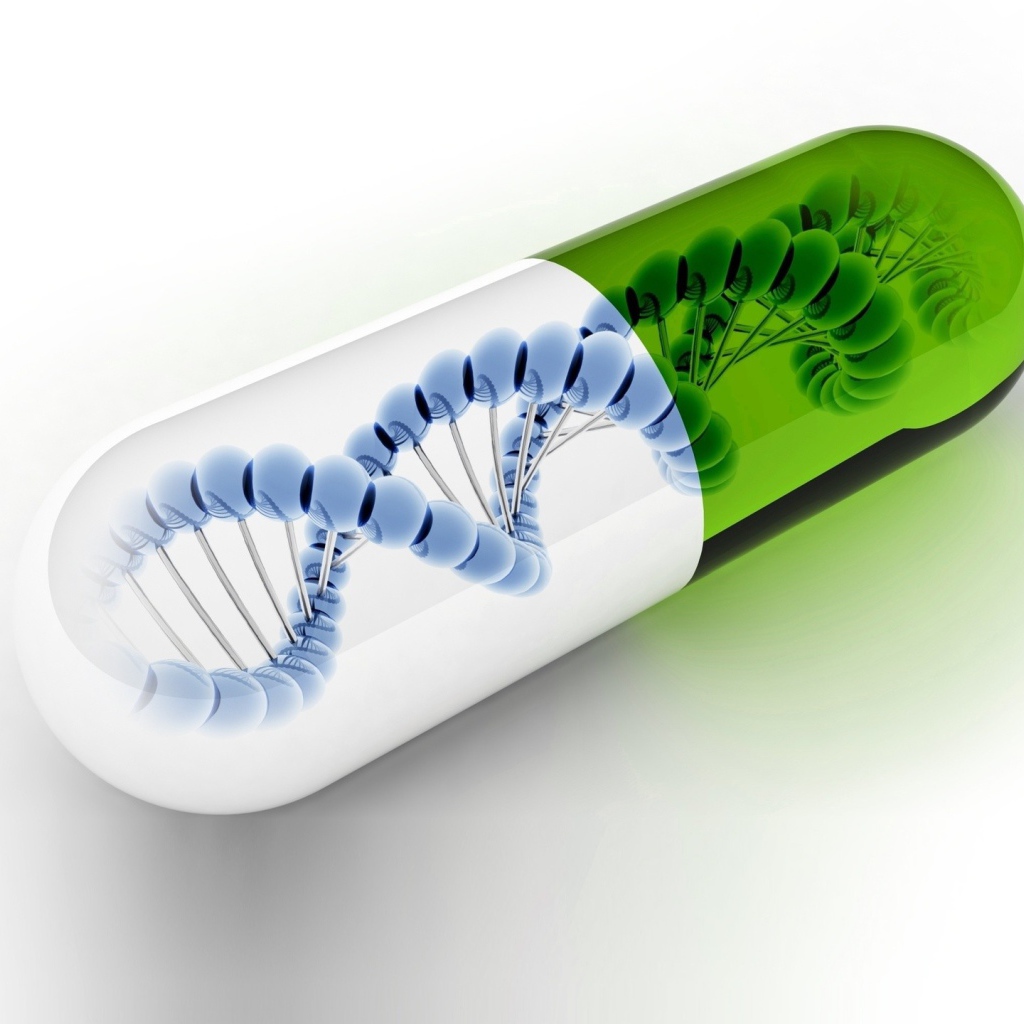 ДНК в капсуле, белый фон