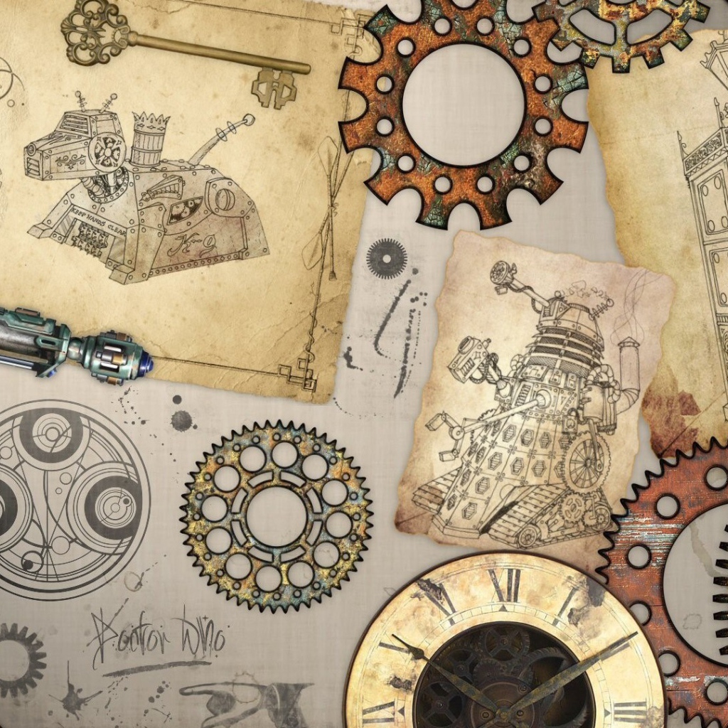 Чертежи и  шестеренки, стимпанк