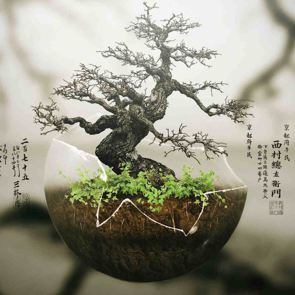 Японский бонсай в прозрачной скорлупе