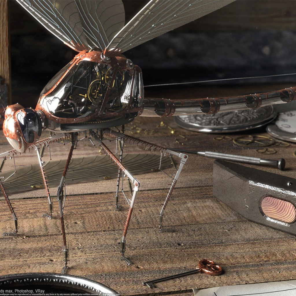 Механическая стрекоза в мастерской