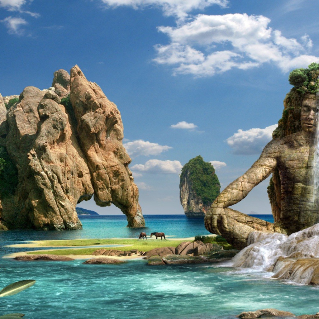 Скульптура под водопадом