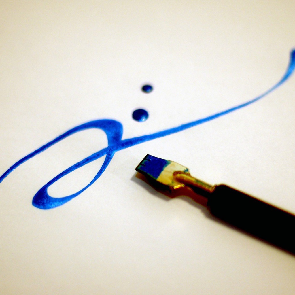 Подпись синей краской