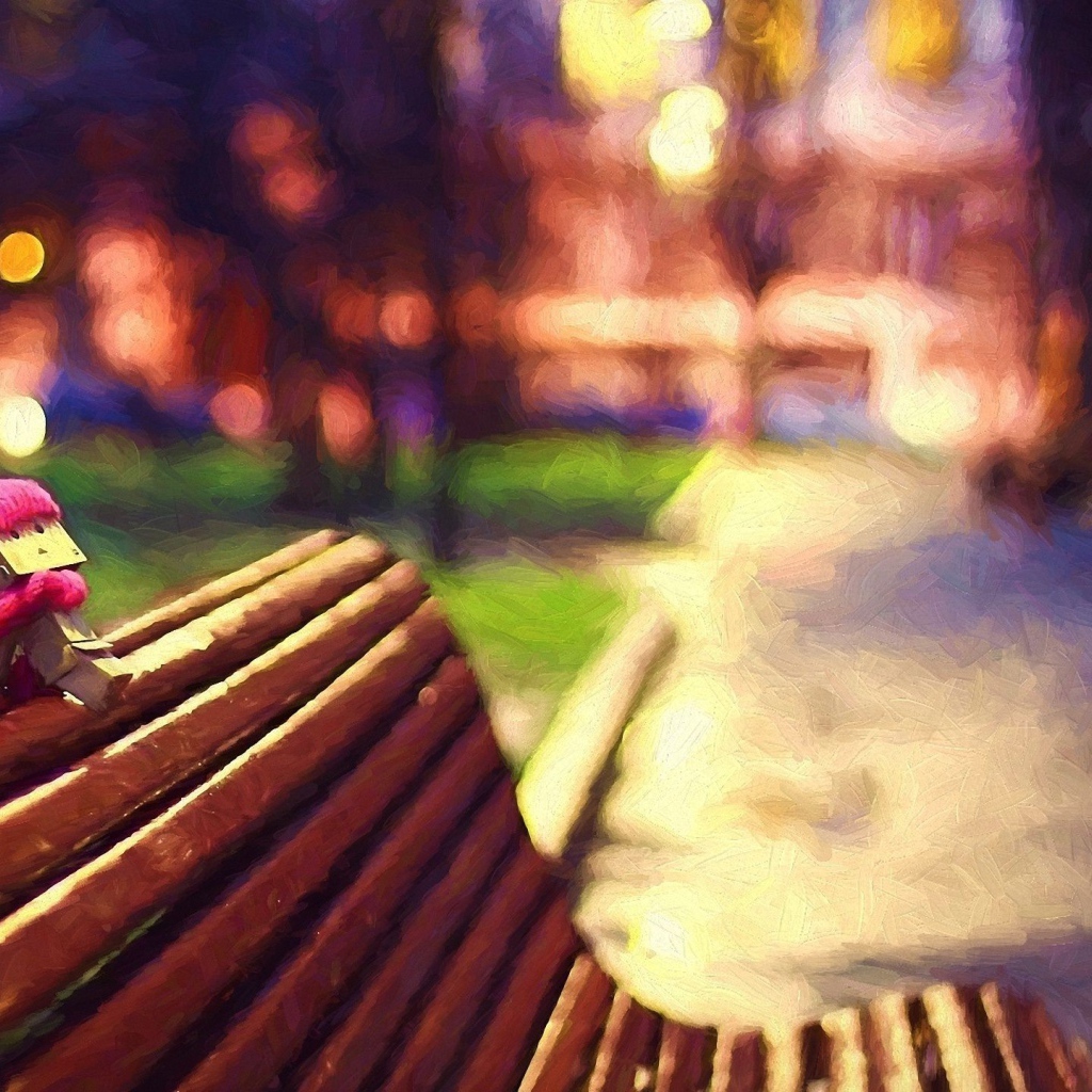 Человечек из картона на скамье