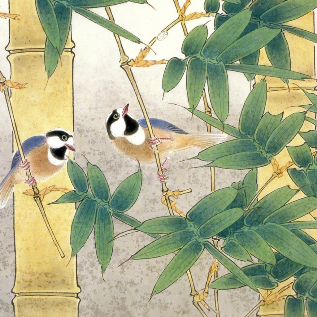 Птицы среди бамбука, японская живопись