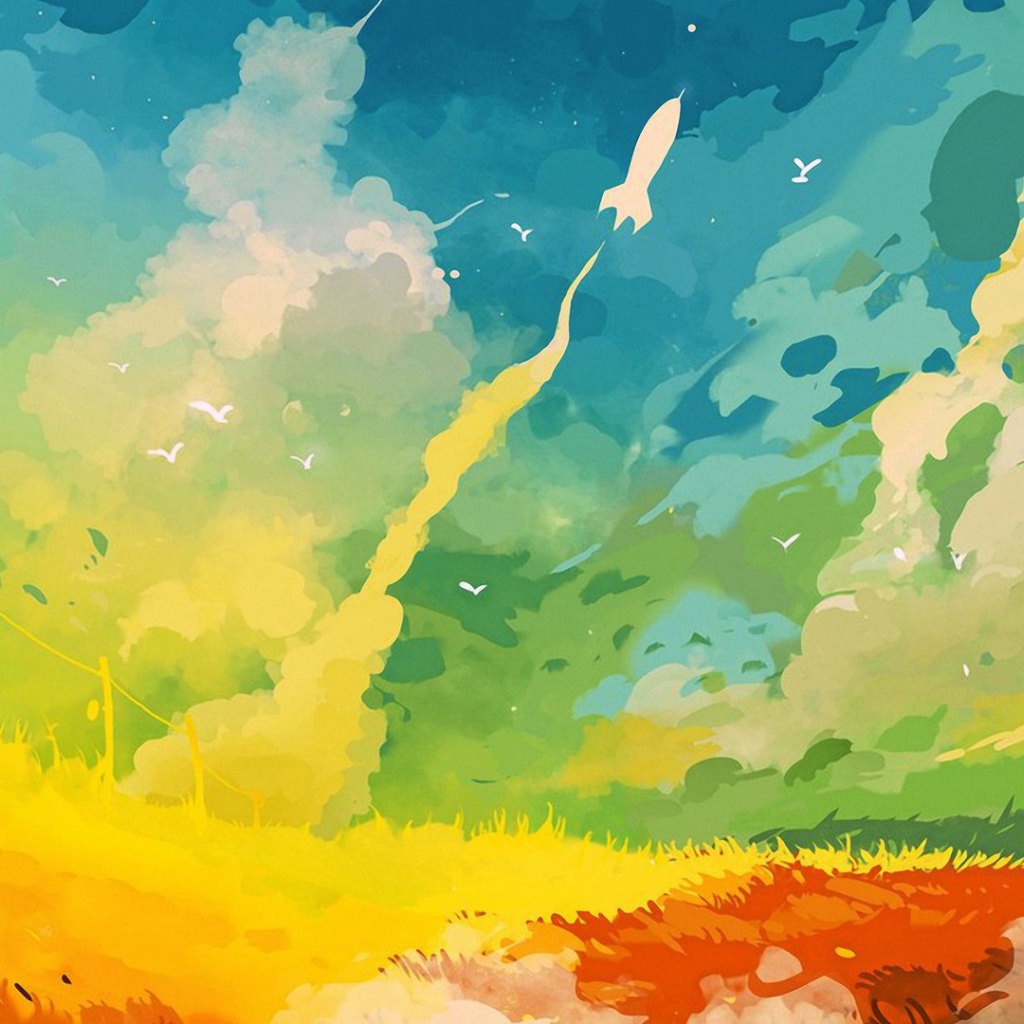 Детский рисунок, полет ракеты