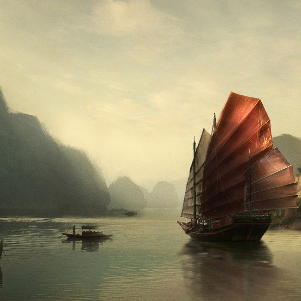 Китайская джонка на озере