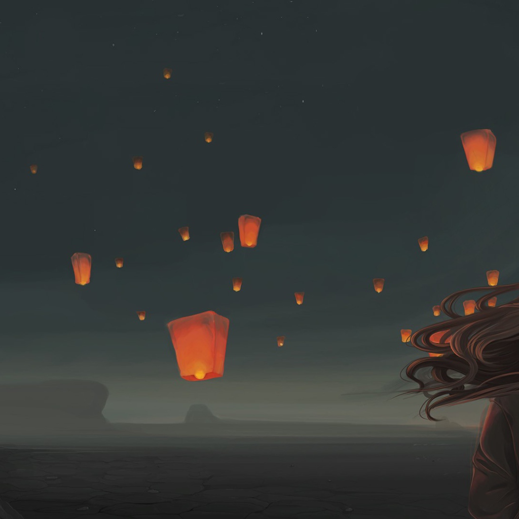 Китайские фонарики за спиной у девушки