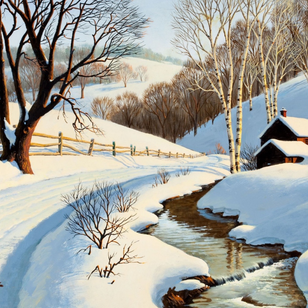 Ручей среди снега, картина