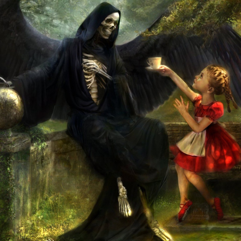 Девочка предлагает Смерти чашку чая 