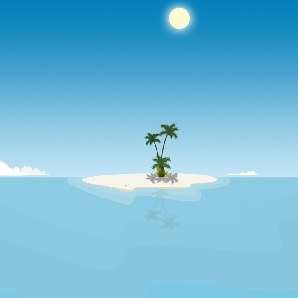 Desert island in the blue sea