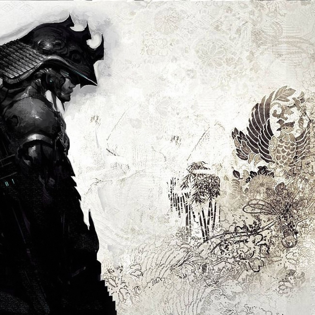 Изображение самурая на японском рисунке