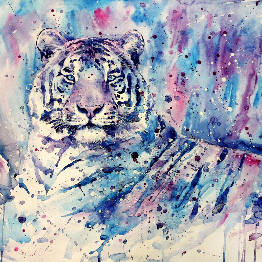Изображение тигра в фиолетовых тонах