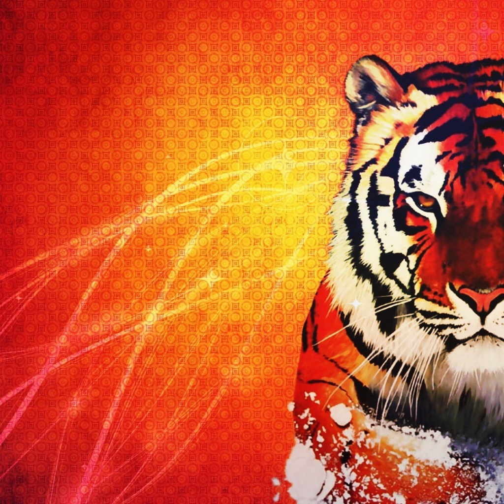 Оранжевый тигр на оранжевом фоне