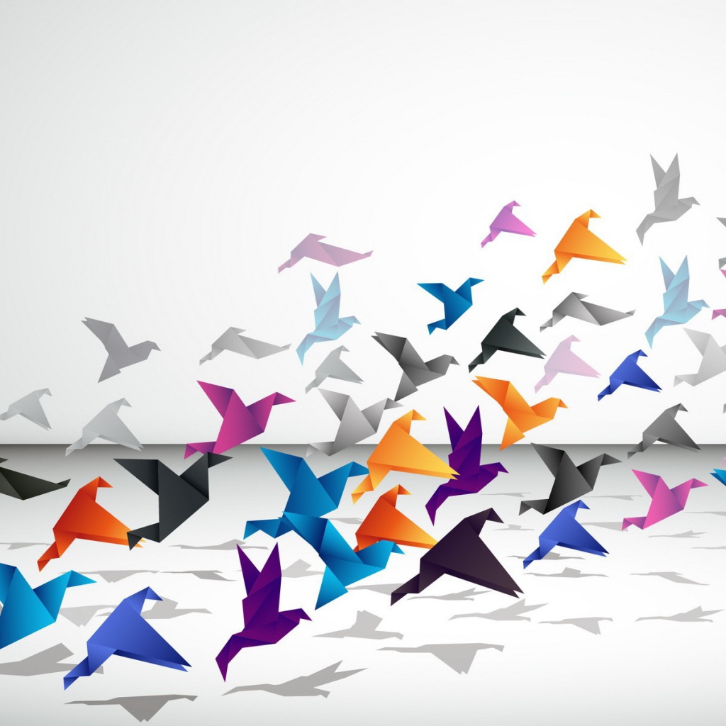 Журавли оригами взлетают в небо